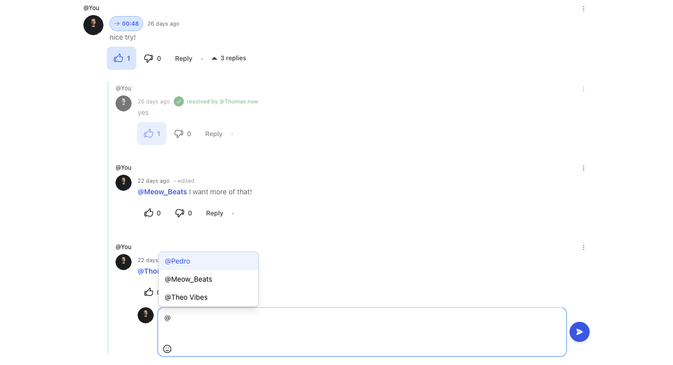 Feedtracks screenshot showing comments interface