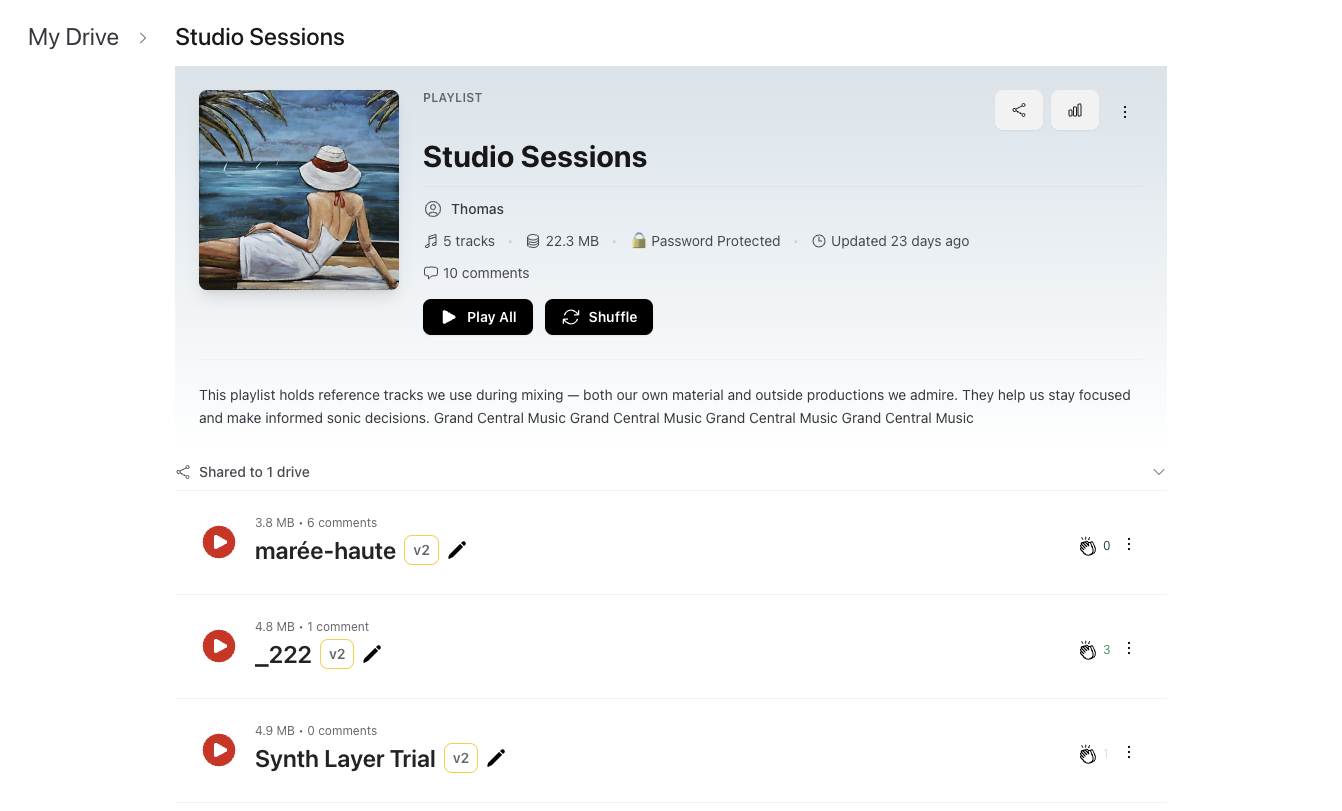 Feedtracks screenshot showing shareable playlist interface