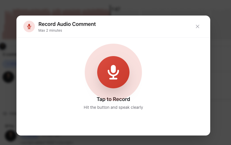 Audio comment recording interface with waveform