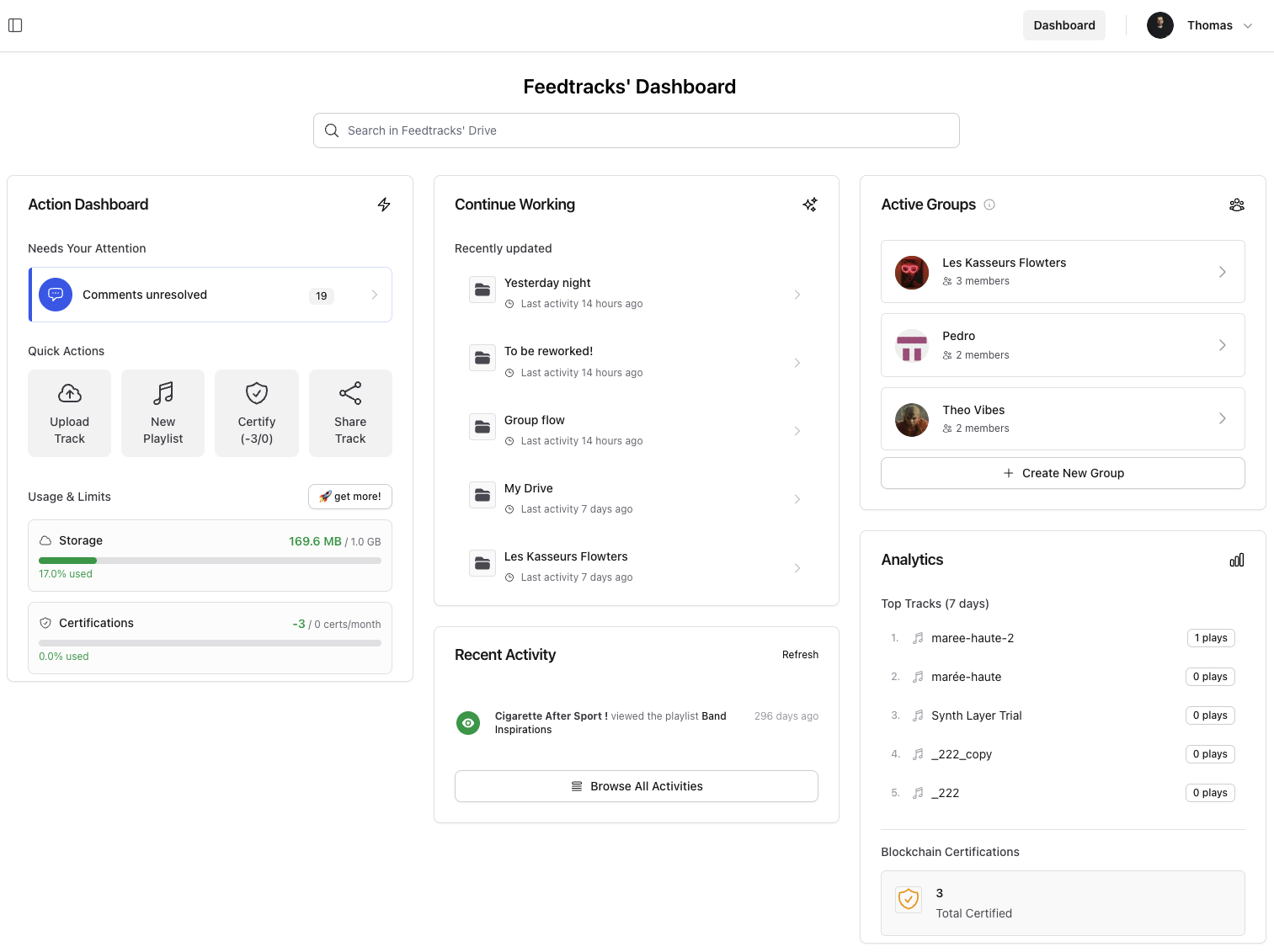 Dashboard showing real-time project overview and activity