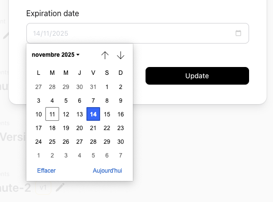 Expiring link controls with date picker