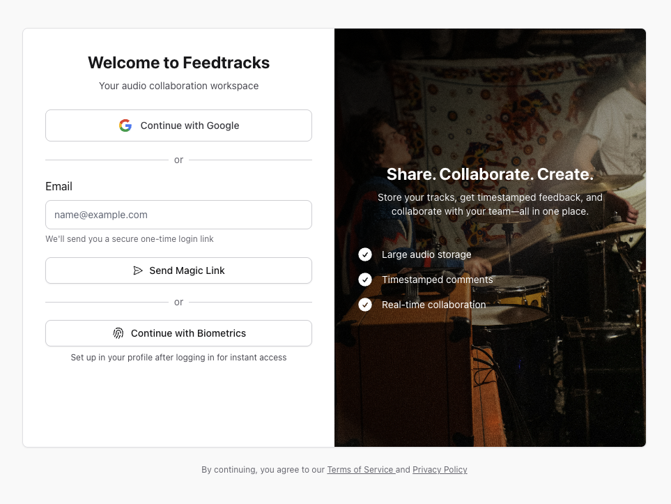 Magic link login interface showing email input and instant access