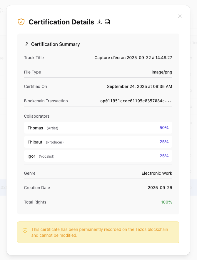 Track certification details