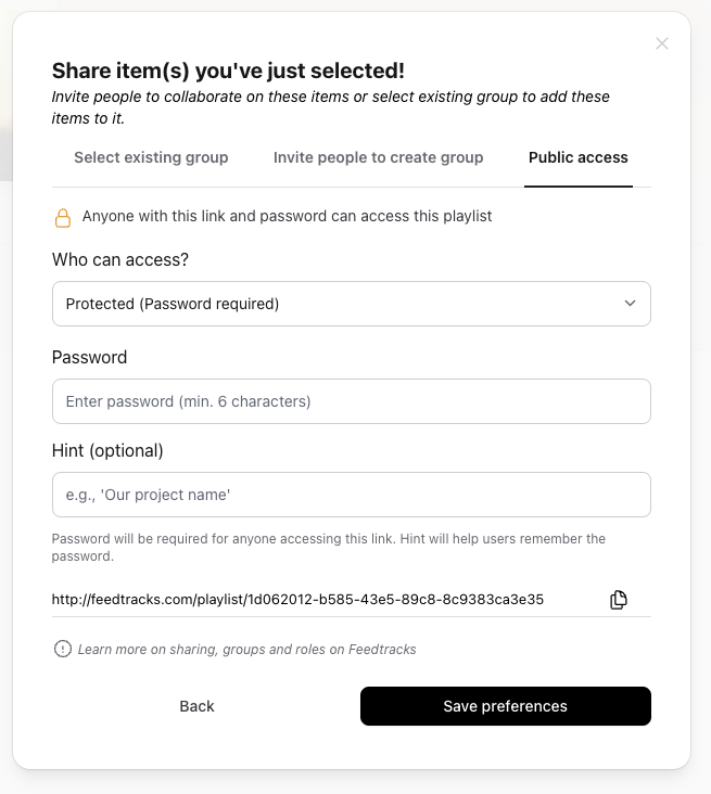 Enable password for track share
