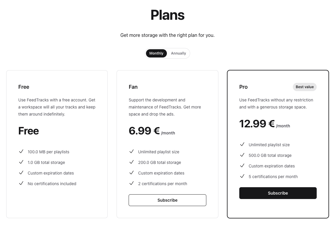 Upgrade plan selection screen